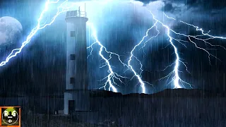 Gewitter und Regen über Leuchtturm mit lauten Blitz- und Donnergeräuschen zum Schlafen, Entspannen