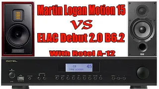 ELAC Debut 2 0 B6 2 vs Martin Logan Motion 15/Rotel A12 stereo integrated amplifier sound comparison