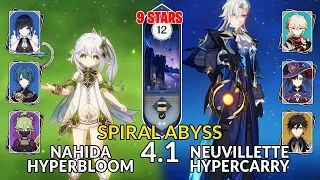 New 4.1 Spiral Abyss│Nahida Hyperbloom & Neuvillette Hypercarry |Floor 12 - 9 Stars| Genshin Impact