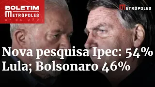 Ipec: Lula tem 54% no segundo turno; Bolsonaro, 46% dos votos válidos