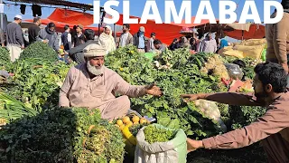 ISLAMABAD PAKISTAN, WALKING TOUR, SUNDAY MARKET, ISLAMABAD CITY WALK, CLOTHES AND FRUIT, 4K60FPS