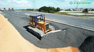 Best Activities Bulldozer Komatsu Spreading Gravel Installing Foundation Roads | Dump Truck Dumping