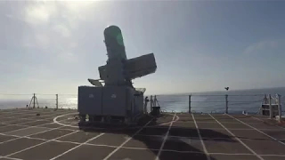 USS Montgomery (LCS 8) launches a RIM-116 Rolling Airframe Missile (RAM)