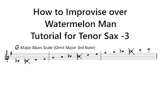 Watermelon Man - Easy Solo Example for Tenor Sax- 3 (Major Blues Scale omit M3)