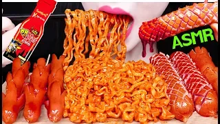 ASMR NUCLEAR FIRE SAUSAGE, SPICY FIRE NOODLES 까르보 불닭, 소세지, 핵불닭소스 먹방 EATING SOUNDS