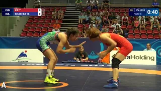 BRONZE FW - 48 kg: M. SELISHKA (BUL) df. Y. XIE (CHN), 4-2