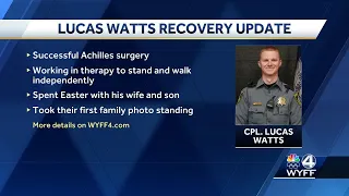 South Carolina deputy shot is now working on standing, walking on his own again, family reports