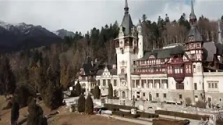 Sinaia, Romania, 4k-drone footage(Peles Castle and Bucegi Mountains)