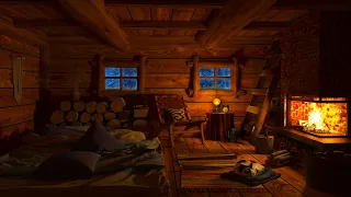 Relaxing Frosty Blizzard Sounds in a Cozy Winter Hut - 4k Fireplace