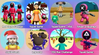 Squid Game 3D, Red Light Survival, 456 Survival Challenge, Candy Challenge 3D, Squid Game 2