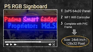 P5 Full Color Signboard | 24"x6" | 128x32 Pixel | HD-WF1 WiFi Android Apps Operate Control Card