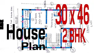 30 x 46 House Plan @ 2 BHK House with Pooja room, Staircase and parking.