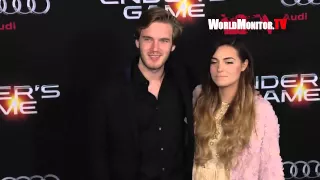 PewDiePie 'Felix Kjellberg' and girlfriend Marzia Bisognin at Ender's Game LA premiere