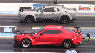 ZL1 Camaro vs Hellcat and Redeye Super Stock Drag Races