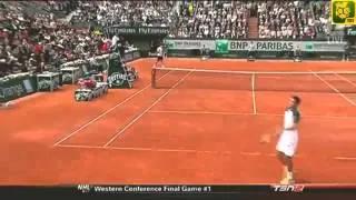 Roger Federer amazing forehand vs Gilles Simon Ball Rolland Garos 2013