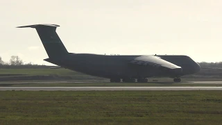 share 1st C5 Aircraft with President Trumps equipment taxiing  at London Stansted 30Nov2019 12p