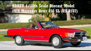 NOREV 1/18” Scale Diecast Model Red 1979 Mercedes Benz 450 SL R107