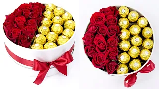 Букет роз и конфет в шляпной коробке ll Ferrero box #ferrero #ferrerorocher