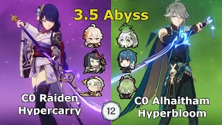 C0 Raiden Hypercarry & C0 Alhaitham Hyperbloom - Spiral Abyss v3.5 Genshin Impact Floor 12