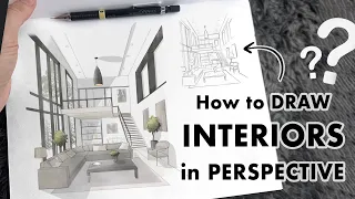 Different Ways to make PERSPECTIVE DRAWING of INTERIOR - Architecture Illustrations