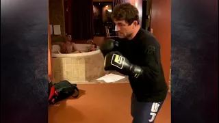 Ben Askren hitting the focus mitts, preparing for Jake Paul