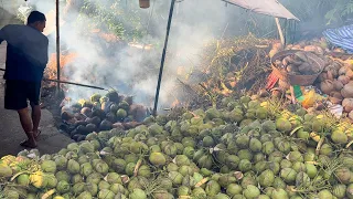 Amazing! Burned Coconut Cutting Skills - Traditional Roast Coconut in Thailand - Thai Street Food