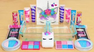 Unicorn Pink, Purple and Blue - Mixing Makeup Eyeshadow Into Slime ASMR