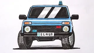 How to draw a car Niva step by step (Ehedov Elnur)