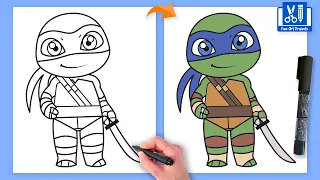 How To Draw Leonardo (Teenage Mutant Ninja Turtles) | Draw Cartoon Characters Step By Step