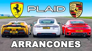 Tesla Model S PLAID vs Ferrari SF90 vs Porsche 911 Turbo S: ARRANCONES