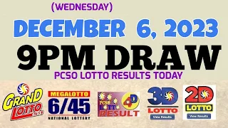 Lotto Result Today 9pm draw December 6, 2023 6/55 6/45 4D Swertres Ez2 PCSO#lotto