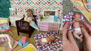 MINI REBORN NURSERY - Changing & Feeding Tiny Miniature Silicone Baby