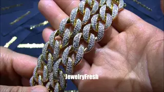 JewelryFresh 18mm Lab Diamond Iced Out Jumbo Cuban Link Gold Chain