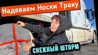 Попали в Снежный шторм, надеваем носки на колеса трака// дальнобой по США 2024