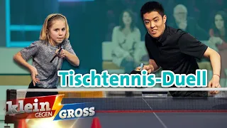 Lotta vs. Europameister: Wer schießt mehr Hütchen von der Tischtennis-Platte? | Klein gegen Groß