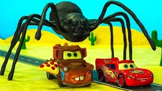SPIDER UFO Mater PIZZA & Giant Lightning McQueen 🌩 Cars Toys Movies Stopmotion Cartoon