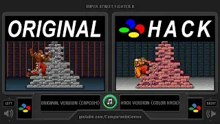 [2★] Super Street Fighter II (SNES vs SNES - Original vs HACK) Side by Side Comparison (2 Longplay)