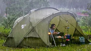 3 TAGE Solo-Camping bei starkem Regen und Gewitter – Entspannen im gemütlichen und großen Zelt –ASMR