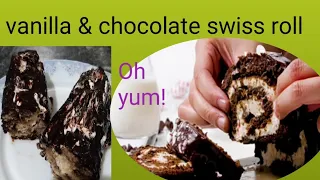 never had such vanilla & chocolate swiss roll before!crispy outside,moist & creamy inside.easy&fast.