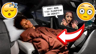 SLEEPING In The CAR To See How My Girlfriend Reacts! *CUTE*