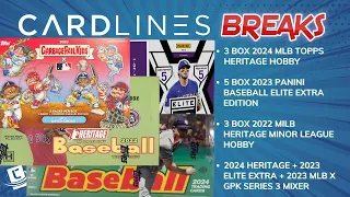 2024 Topps Heritage Hobby. 2022 Heritage MiLB.  2023 Panini Elite Extra Edition. Break 114-116. 4/23