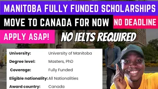 Apply Asap !Manitoba FULLY FUNDED  SCHOLARSHIP 2024 2025, APPLICATION FEE, UMGF, NO IELTS