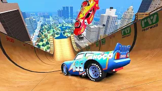 GTA 4 Rayo Lightning McQueen Mega Ramp Jumps Crash Testing Ep. 6 - GTA IV McQueen Crashes