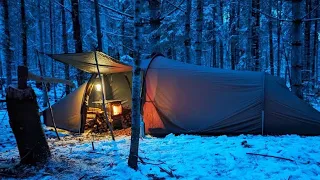 -34C FREEZING COLD WINTER SOLO CAMPING in a HOT TENT | ALONE OVERNIGHT | ASMR