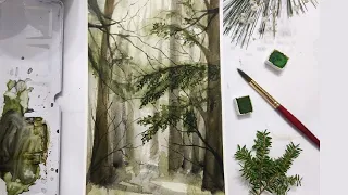 How to paint a Wooded Forest Painting EASY Watercolor painting for beginners | Watercolor Wednesday