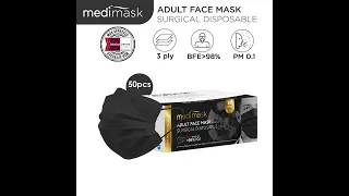 Medimask Adult Face Mask | Black Colour | Surgical Disposable Face Mask