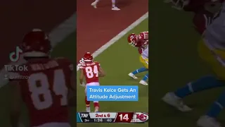 Travis Kelce Gets an attitude adjustment from Derwin James during the Thursday Night Football Game.