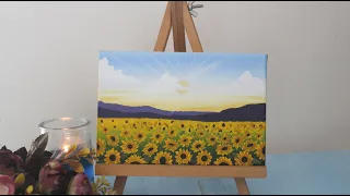 sunflower field acrylic painting || How to Paint Sunflower Field || Acrylic Landscape