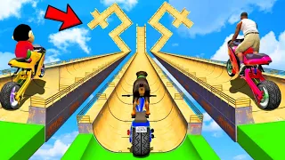 FRANKLIN AND SHINCHAN TRIED CRAZY LONG MEGA RAMP JUMP CHALLENGE BY CARS  GTA 5