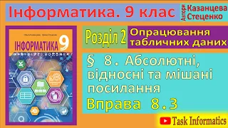 § 8. Абсолютні, відносні та мішані посилання. Вправа 8.3 | 9 клас | Казанцева